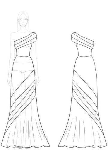 Black and White One Shoulder Mermaid Maxi Formal Dress